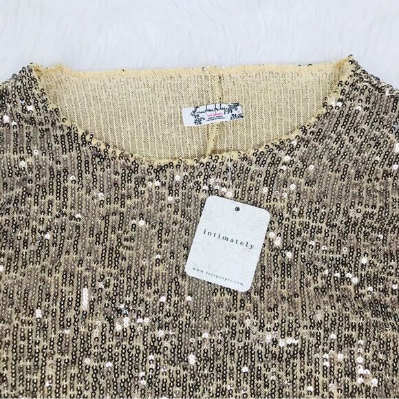 FREE PEOPLE Gold Rush Sequin Long Sleeve Top Tee Metallic Party Size Small New - Picture 7 of 12